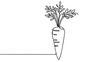 Carrot vegetable in one continuous line art drawing style. Growing carrot plant minimalist black linear sketch isolated on white background. Vector illustrationのイラスト素材