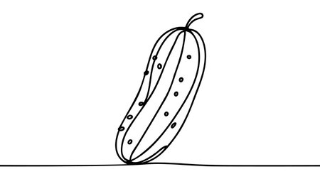 One continuous line drawing round sliced healthy organic cucumber for orchard logo identity. Fresh vegetable concept for vegan garden icon. Modern single line draw graphic design vector illustrationのイラスト素材