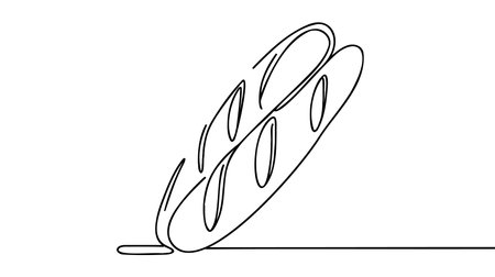 One continuous line drawing of long loaf bread. Simple black line sketch of French baguette, bakery and caffe concept good for logo. Vector illustrationのイラスト素材