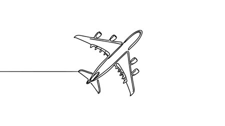 Airplane continuous line sketch on white background.のイラスト素材