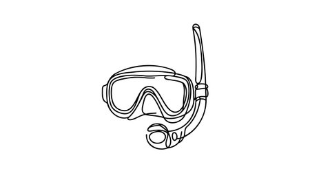 Continuous one line drawing scuba diving mask with snorkel. Diving mask. Mask and snorkel for swimming. Vector illustrationのイラスト素材