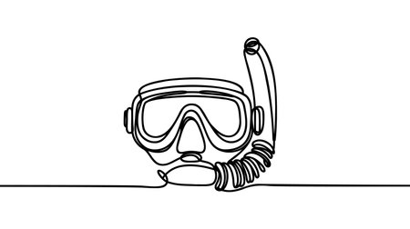Continuous one line drawing scuba diving mask with snorkel. Diving mask. Mask and snorkel for swimming. Vector illustrationのイラスト素材