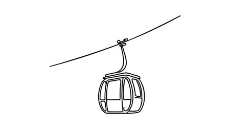 Vector Cableway. One line style illustration on white background.のイラスト素材