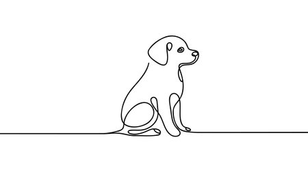 Continuous one line drawing of a dog isolated on white background.のイラスト素材