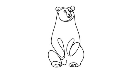 Continuous one line bear. Vector illustration on white background.のイラスト素材
