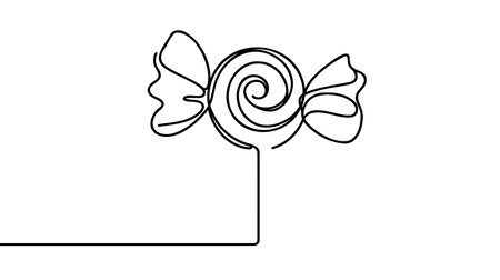 Continuous single drawn one line candy hand-drawn picture silhouette. Line art.のイラスト素材
