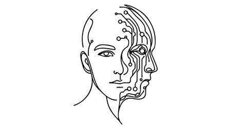 An abstract illustration of an electronic circuit board brain in profile, ai artificial intelligence concept.のイラスト素材