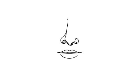 One continuous line drawing of mouth and lips. Modern face portrait of makeup and lipstick in simple linear style. Mascot icon for posters, cards, banner, template, web. Doodle vector illustration.のイラスト素材