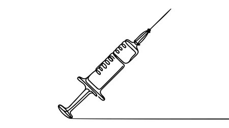 Syringe One line drawing isolated vector object on white background.のイラスト素材