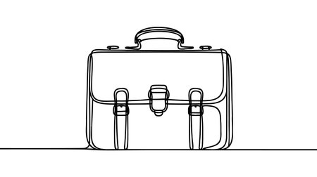 Single continuous line drawing briefcase icon logo. Bag, portfolio symbol. Flat suitcase sign isolated on white background. Simple for graphic and web design. Dynamic one line draw vector illustrationのイラスト素材