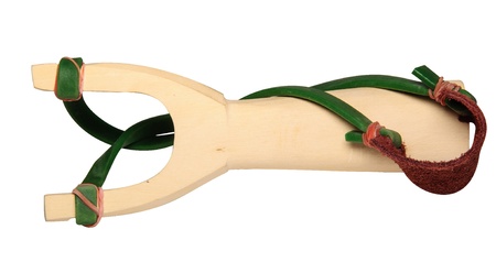 Catapult with rubber band on a white background