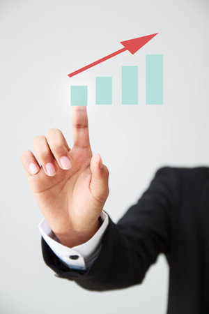 business man pressing graph for advertising and presentation の写真素材
