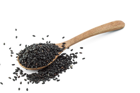 wood spoon with bean isolatedの写真素材