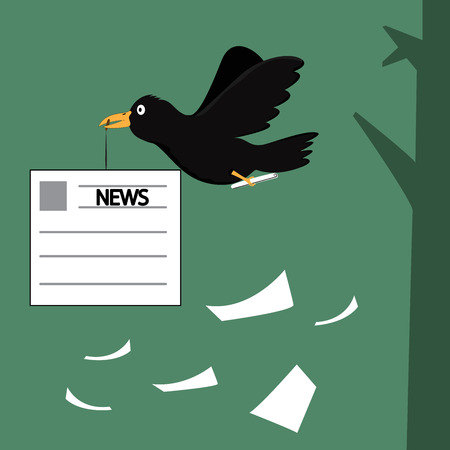 cartoon crow pass on the information, Cartoon crow the postman, negative pass on the infomation vector illustration.のイラスト素材