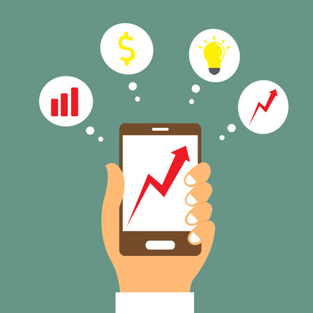 hand holding smartphone for advertising and presentation vector illustration.のイラスト素材