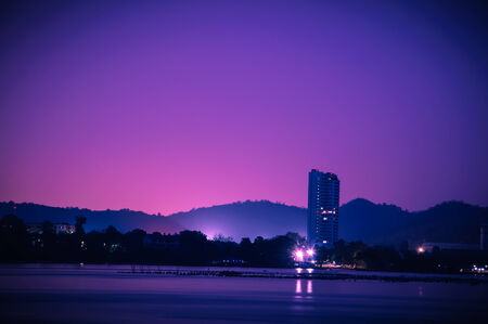 view of city scape at nighttimeの写真素材