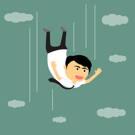 Cartoon businessman freedom falling from sky, vector illustration.のイラスト素材