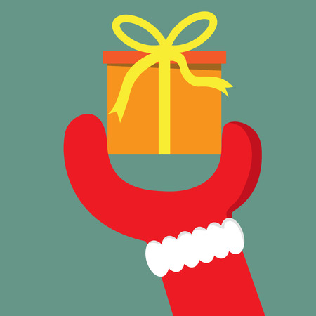 Santa Claus hand giving cute box gift for you, vector illustration.のイラスト素材