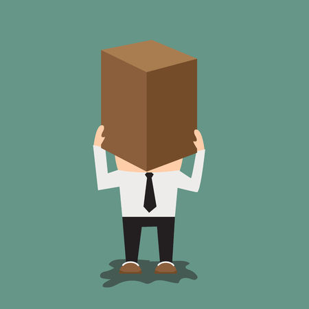 Man with cardboard box on his head. flat design vector illustration.のイラスト素材