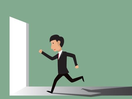 Success concept. Businessman running to success gate. vector illustration.のイラスト素材