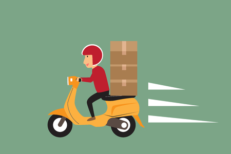 Delivery concept. man ride scooter motorcycle service, order, shipping, fast and free transport. vector illustration.のイラスト素材