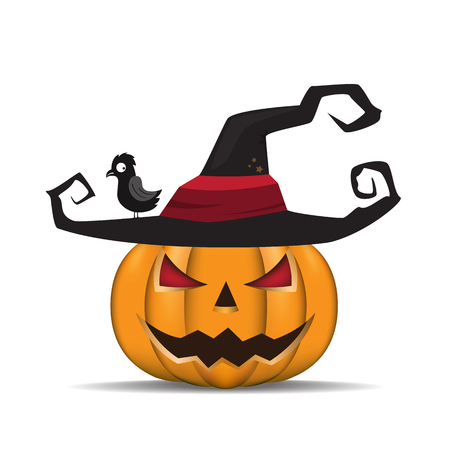 Halloween pumpkin with black witches hat. Vector illustration.のイラスト素材