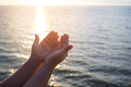 Human hands open palm up worship. Eucharist Therapy Bless God Helping Repent Catholic Easter Lent...