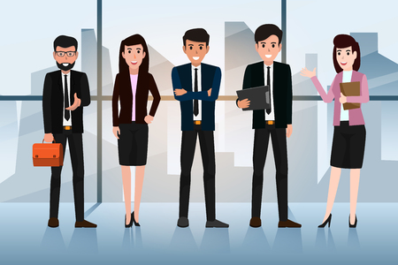 Group of business man and woman in office vector illustration. handsome businessman and smart in smile character.のイラスト素材