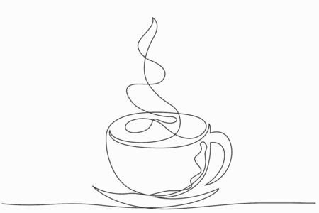 Continuous line art or One Line Drawing of hot coffee and smoke, A cup of Coffee drawing concept. vector illustration.のイラスト素材
