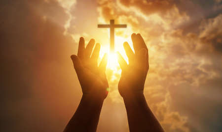 Human hands open palm up worship. Eucharist Therapy Bless God Helping Repent Catholic Easter Lent...