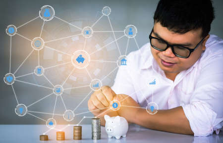 Saving money and Investment stock. Planning save money for future and retirement. Management and plan home money.の写真素材