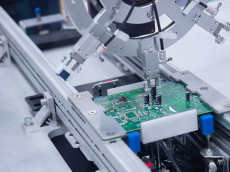 Green Electronic Circuit Board Production Industrial With modern techniques.の写真素材