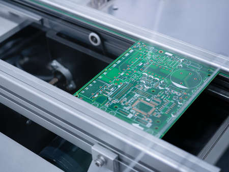 Green Electronic Circuit Board Production Industrial With modern techniques.の写真素材