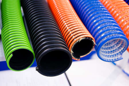 flexible duct hose tubing multicolor used in industrial applications.close-up.の写真素材