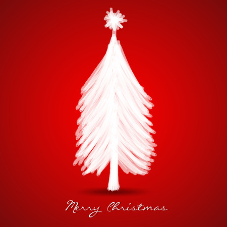 Christmas tree greeting card template. Vector illustration. banner design. Merry Christmas card layout. red background.のイラスト素材
