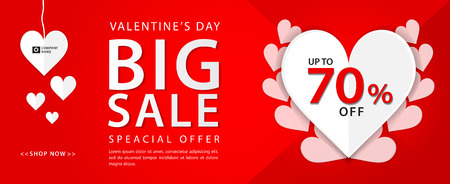 Valentine's day sale banner vector template, Valentines Heart sale tags, web banner design, Discount card,  promotion, flyer layout, ad, advertisement, printing mediaのイラスト素材