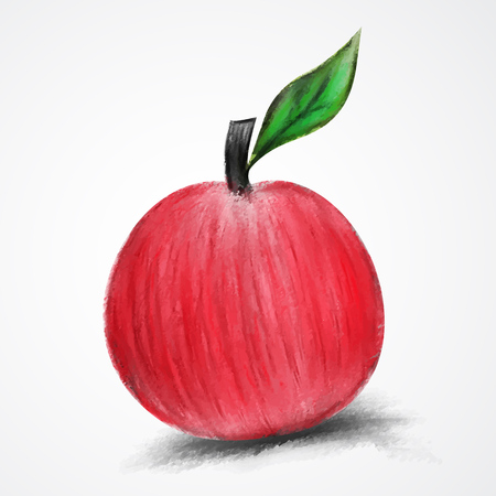 Red Apple Painted watercolor vector illustration, hand drawn apple isolated, Sketch of fruit.のイラスト素材
