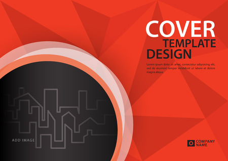 Orange cover template for business industry, Real Estate, building, home,Machinery, other. polygonal background, Horizontal layout, Business brochure flyer, annual report, book, advertisement, Magazine ads, poster, printing media, vector illustration.のイラスト素材