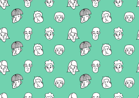Men Face icon - hand drawn seamless pattern vector illustration for fabric, cloth, package, wall, decoration, furniture, printing media. Blue background design.のイラスト素材