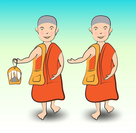 Buddhist Monk cartoon vector illustration, hand-drawn Buddhism Religion. Novices go to school.のイラスト素材