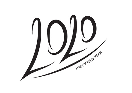 2020 text design Black color, Collection of Happy New Year and happy holidays, lettering design element, handwritten isolated on white background. Calendar 2020のイラスト素材