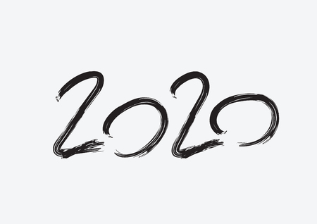 2020 text design Black color, Collection of Happy New Year and happy holidays, lettering design element, handwritten isolated on white background. Calendar 2020のイラスト素材