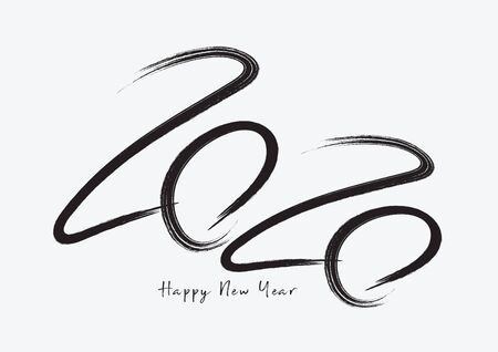 2020 text design Black color, Collection of Happy New Year and happy holidays, lettering design element, handwritten isolated on white background. Calendar 2020のイラスト素材