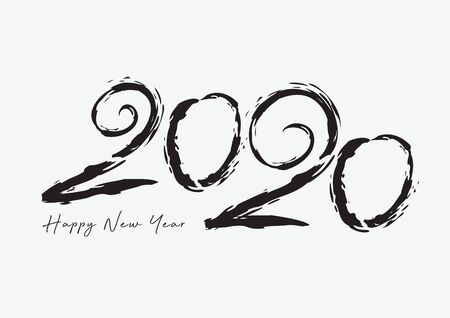 2020 text design Black color, Collection of Happy New Year and happy holidays, lettering design element, handwritten isolated on white background. Calendar 2020のイラスト素材
