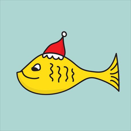 fish wearing Santa's hat for Christmas and smiling vector illustration, cute fish cartoonのイラスト素材