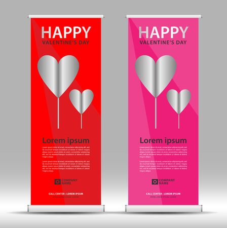 Valentine's day Roll up banner stand template, Pull up, display, advertisement, business flyer, poster, presentation, corporate, web banner, vector illustrationのイラスト素材
