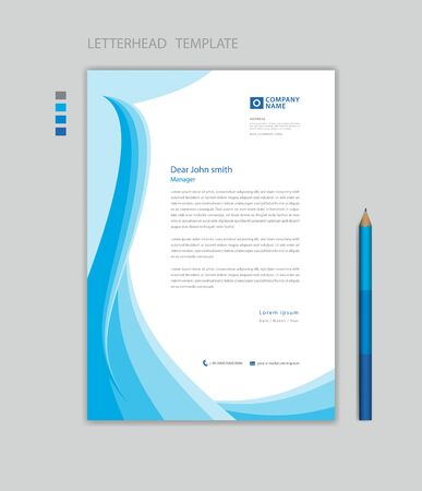 Creative Letterhead template vector, minimalist style, printing design, business advertisement layout, Blue wave graphic background conceptのイラスト素材