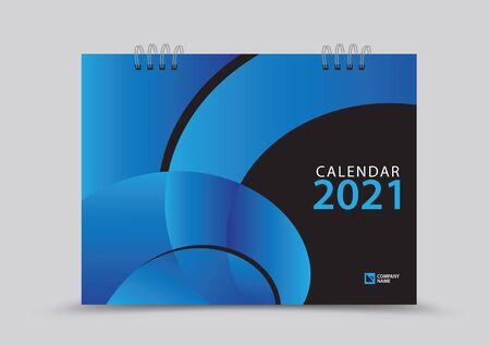 Cover desk calendar 2021 year template vector illustration, corporate design, Business flyer, brochure cover, blue abstract background, Annual report, creative ideaのイラスト素材