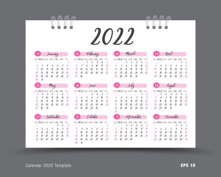 Calendar 2022 template vector , 12 months yearly calendar set in 2022, business brochure flyer, printing, advertisement, Simple design, wall calendar layoutのイラスト素材