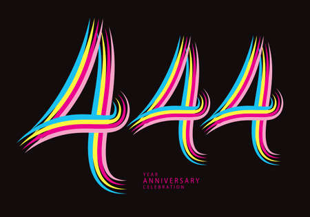 444 number design vector, graphic t shirt, 444 years anniversary celebration logotype colorful...